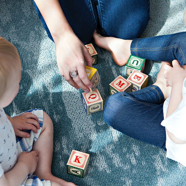 Children playing with building blocks